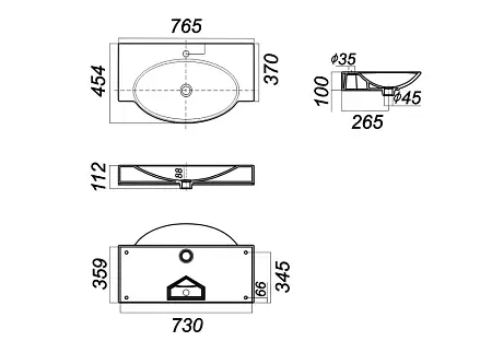 Умывальник мебельный Infinity 76 ВКС кронштейн Белый S1
