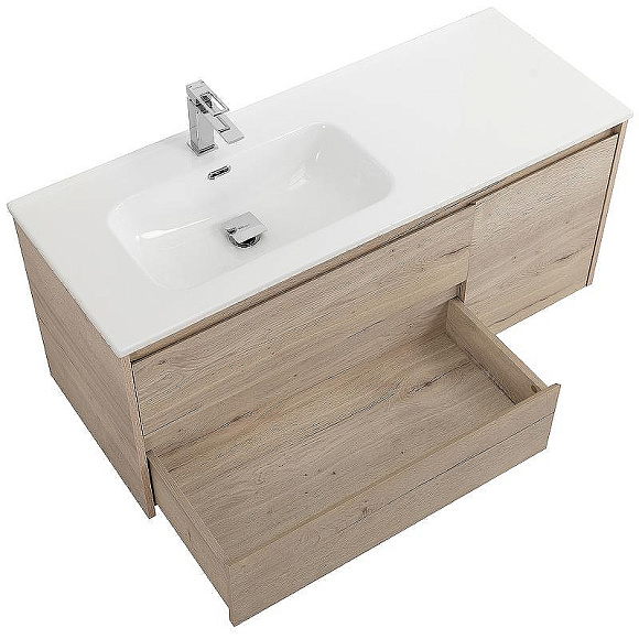 Тумба KRAFT-1200 цвет Rovere Galifax Bianco,левая с двумя ящиками и одной распашной дверцей