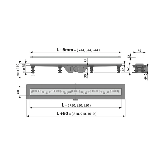 Водоотвод желоб APZ 8-750мм.(Alcaplast)