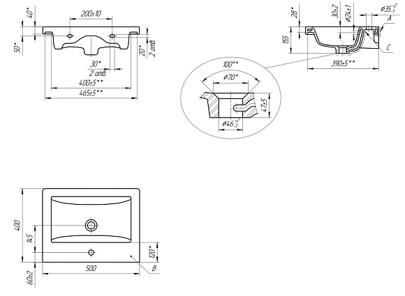 Раковина мебельная COMO 50 1 отв.