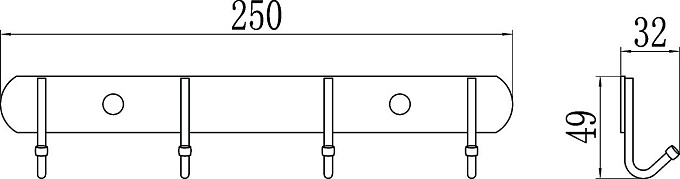 Планка 4 крючка 404X
