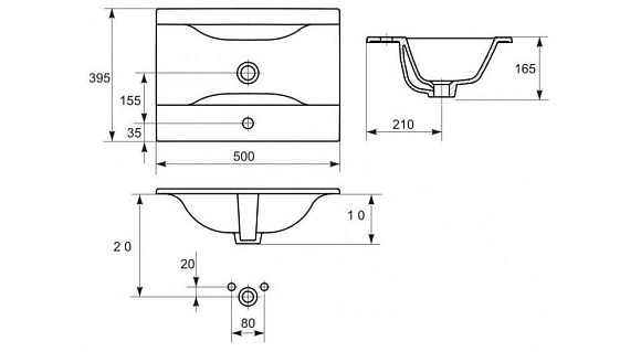 Умывальник на столешницу " Ontario 50"c 1 отв.