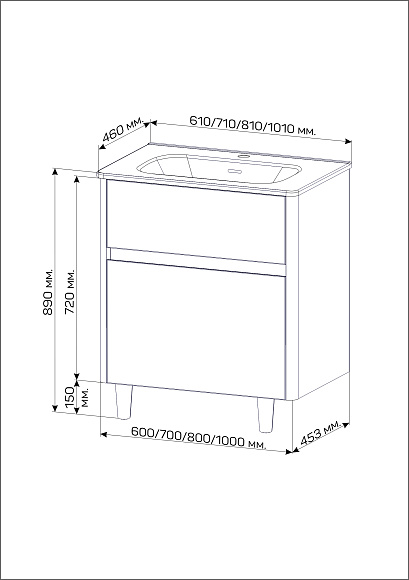 Тумба под раковину Mona "Rondy" 60 Н 2я агатовый серый