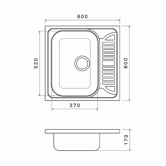 Мойка 60Х60 0,6мм с полкой левая L-403