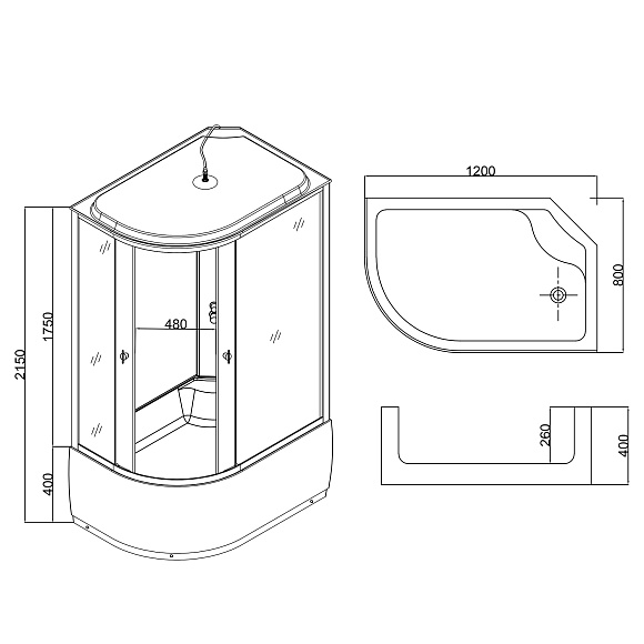 Душевая кабина 7120R GEKKO 120*80*2150 правая. глубокий поддон. темная