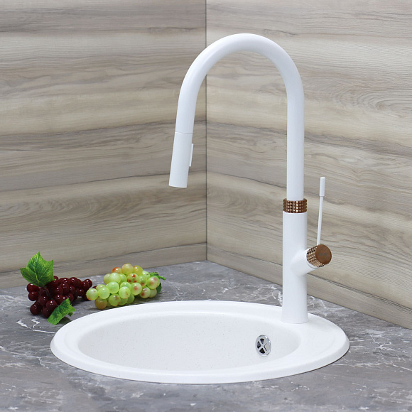 СМ-М ГЕККО с вытяжным изливом GH-6085-W БЕЛЫЙ, ЗОЛОТО