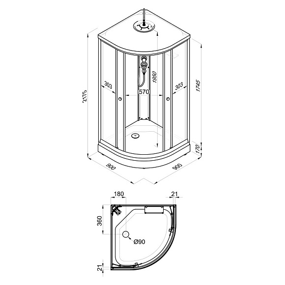 Душевая кабина Лайт А 900*900*217,5 низкий поддон. светлая