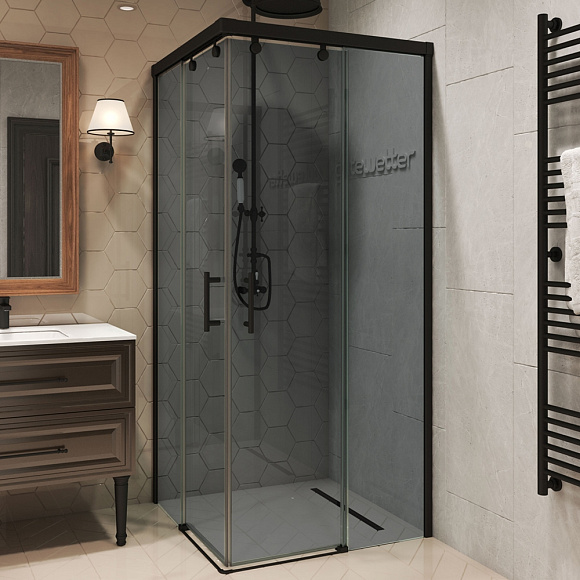 Душев огражд четырехсегм раздвижн с подвесн ролик SLIDE Square 864 90*90*200 Графит, проф черный МАТ