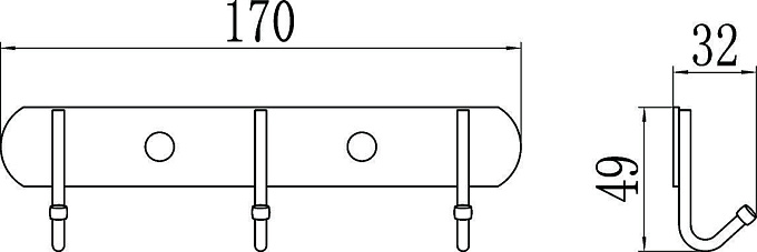 Планка 3 крючка 303X