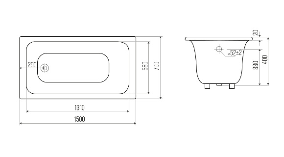 Ванна чугунная Classic -1500*700*400
