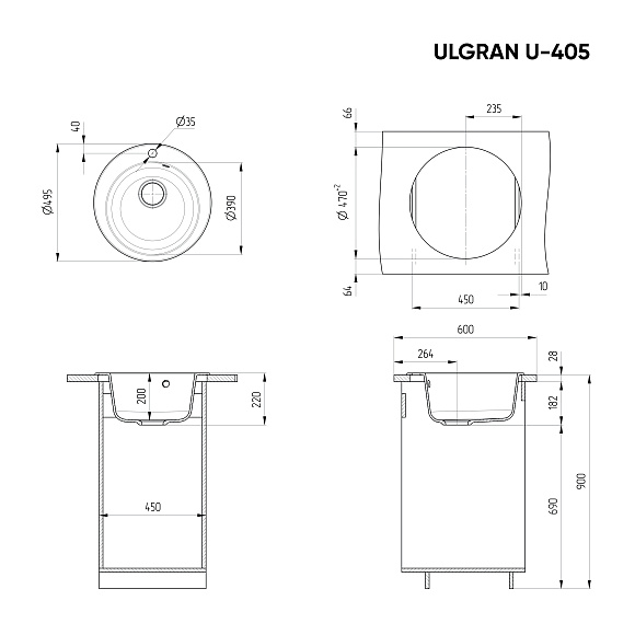 Мойка Ulgran U-405-310 ( d495) серый