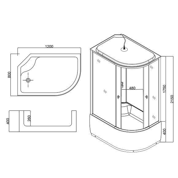 Душевая кабина 7120L GEKKO 120*80*2150 левая. глубокий поддон. темная