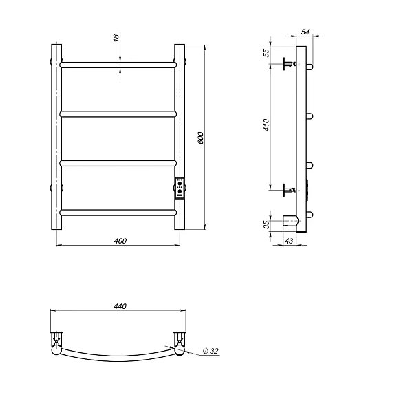 Полотенцесушитель Пэк сп 5 60*40 электр. 32мм