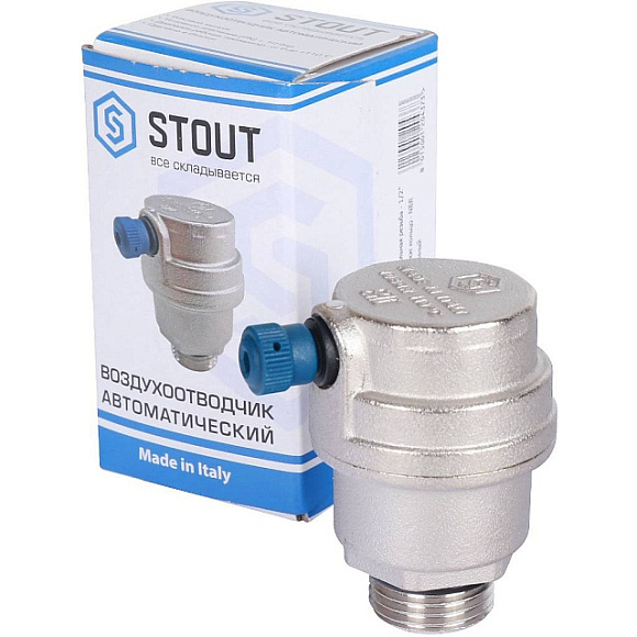 Воздухоотводчик автоматический боковой. выпуск НР 1/2" никель STOUT арт. SVS-1012-000015