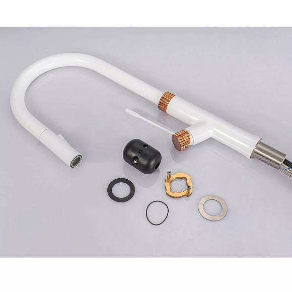 СМ-М ГЕККО с вытяжным изливом GH-6085-W БЕЛЫЙ, ЗОЛОТО