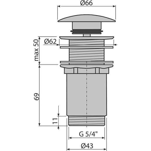 Водослив для умывальника click/clack 5/4" металл с большой заглушкой А-395 (AlkaPlast)