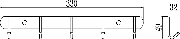 Планка 5 крючков 505X