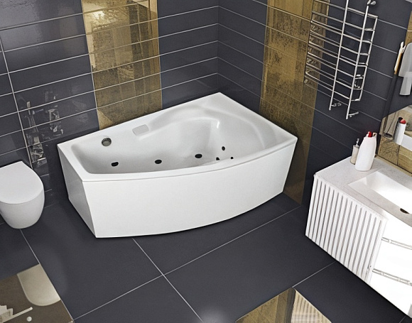 Ванна акриловая ГМ МАЙОРКА (150х90, 6+4сп+2н) правая, Латунь 