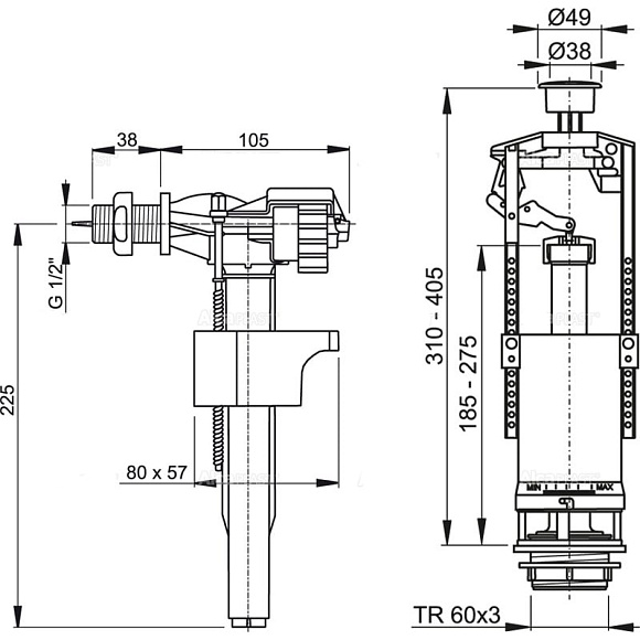 Арматура для бачка  (SA2000/3/8) "AlcaPlast"