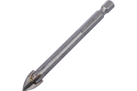 Сверло по керамической плитке 10 мм, крестовая пластинка, шестигранный хвостовик Denzel 728093