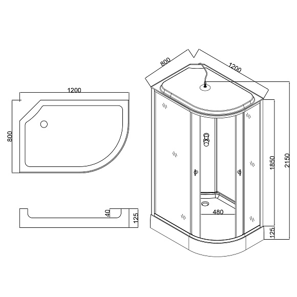 Душевая кабина 7121L GEKKO 120*80*2150 левая. низкий поддон. темная
