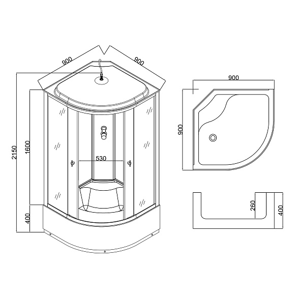 Душевая кабина 7690 GEKKO 900*900*2150 глубокий поддон. темная