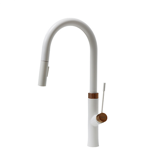 СМ-М ГЕККО с вытяжным изливом GH-6085-W БЕЛЫЙ, ЗОЛОТО