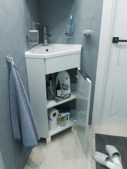 Тумба с раковиной угловая Penta 37x37Н 1д. Белый глянец.