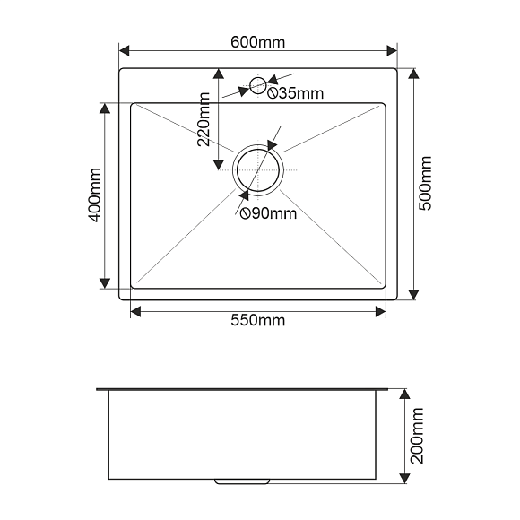 Мойка врезная прямоугольная R6050HK ProflLine 3,0/200 сатин 