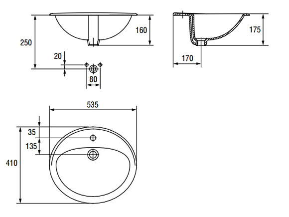 Умывальник на столешницу " Calla-54"c 1 отв.