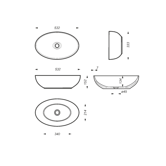 Умывальник накладной Ringo 53 SLM Белый S1