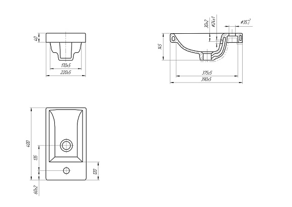 Умывальник на столешницу " COMO 40"c 1 отв.