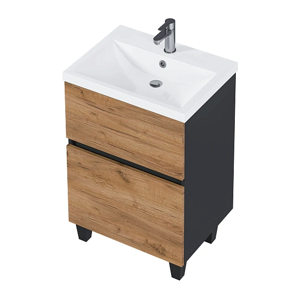 Тумба под раковину Aris "Como" 60Н 2я антрацит/дуб крафт золотой