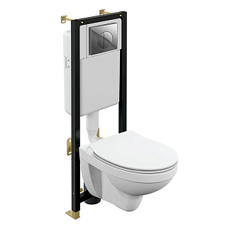 Монтажный сэт  DELFI DPL EO slim+инсталляция BLACK+кнопка LEON пластик хром глянцевый (Cersanit)