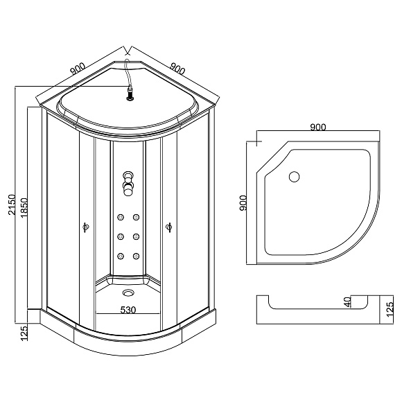 Душевая кабина L 990G GEKKO 90*90*2150 Black