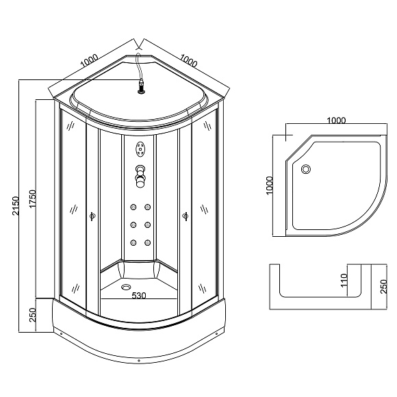 Душевая кабина 1100GC GEKKO 100*100*2150 черная панель