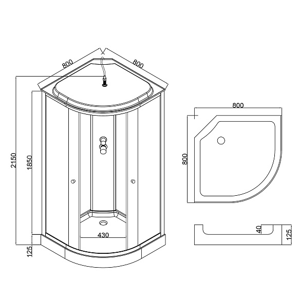 Душевая кабина 608A GEKKO 800*800*2150 низкий поддон 