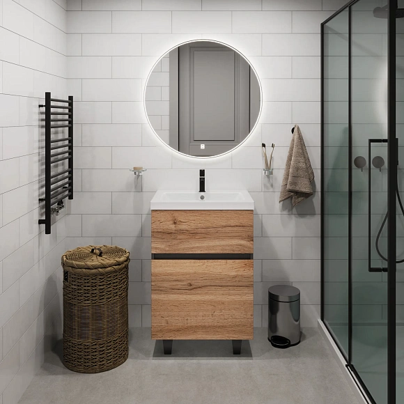 Тумба под раковину Aris "Como" 60Н 2я антрацит/дуб крафт золотой