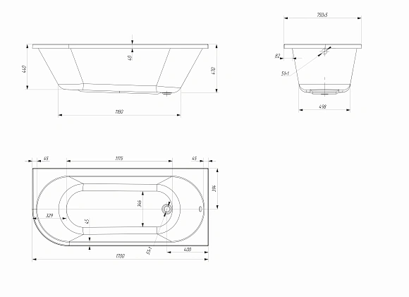 Ванна акриловая "ALISA MG"(170х75) R смес.К04