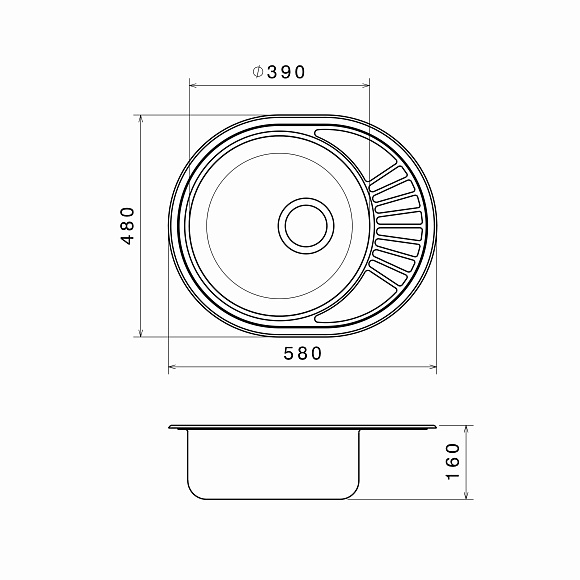 Мойка 48Х58 врезная полка правая 0,6мм L-258